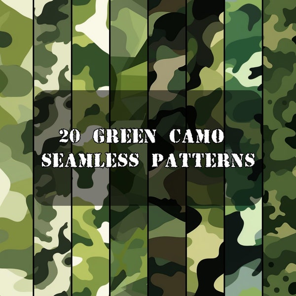 20 Groen Camo Digitaal Papier | Groene camouflage naadloos | Groene camouflagepatronen | Groen plakboek | Groene patronen | Groene digitale download