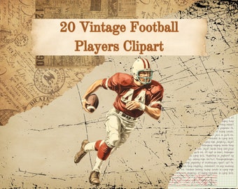 Vintage Football Players Clipart: 20 PNG Graphics (Digital Download)