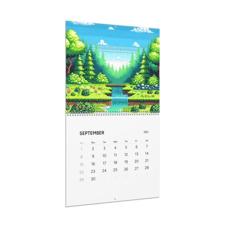 Pixelated Landscapes Wall Calendars 2024 Old School Gamer Gift Gift for