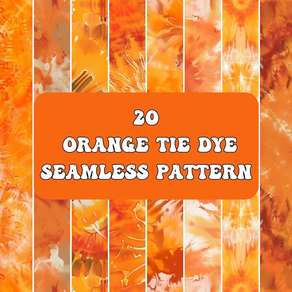 20 Orange Tie Dye Digital Papers | Seamless Orange Tie Dye Patterns | Orange Tie Dye Scrapbook Backgrounds | Craft Textures | Download