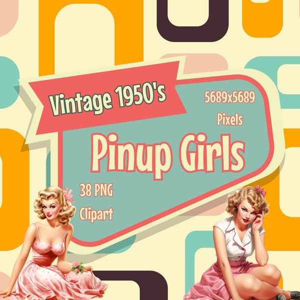 38 Vintage 1950's Pinup Girls Clipart | Vintage Transparent PNG Clipart | Timeless Elegance for Your Creative Projects