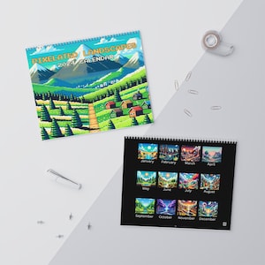 Pixelated Landscapes | Wall Calendars (2024) | Old School Gamer Gift | Gift for Gamers | Pixelated Calendar | Pixel Artwork | 8 Bit Calendar