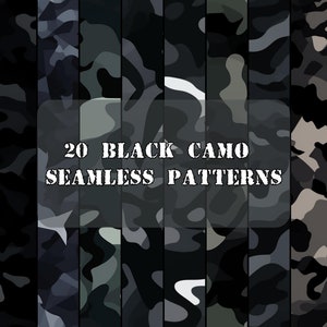 20 Black Camo Digital Paper | Black Camo Seamless | Black Camo Patterns | Black Scrapbook | Black Patterns | Black Digital Download