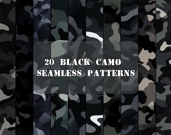 20 Black Camo Seamless Patterns: Digital Paper (Digital Download)