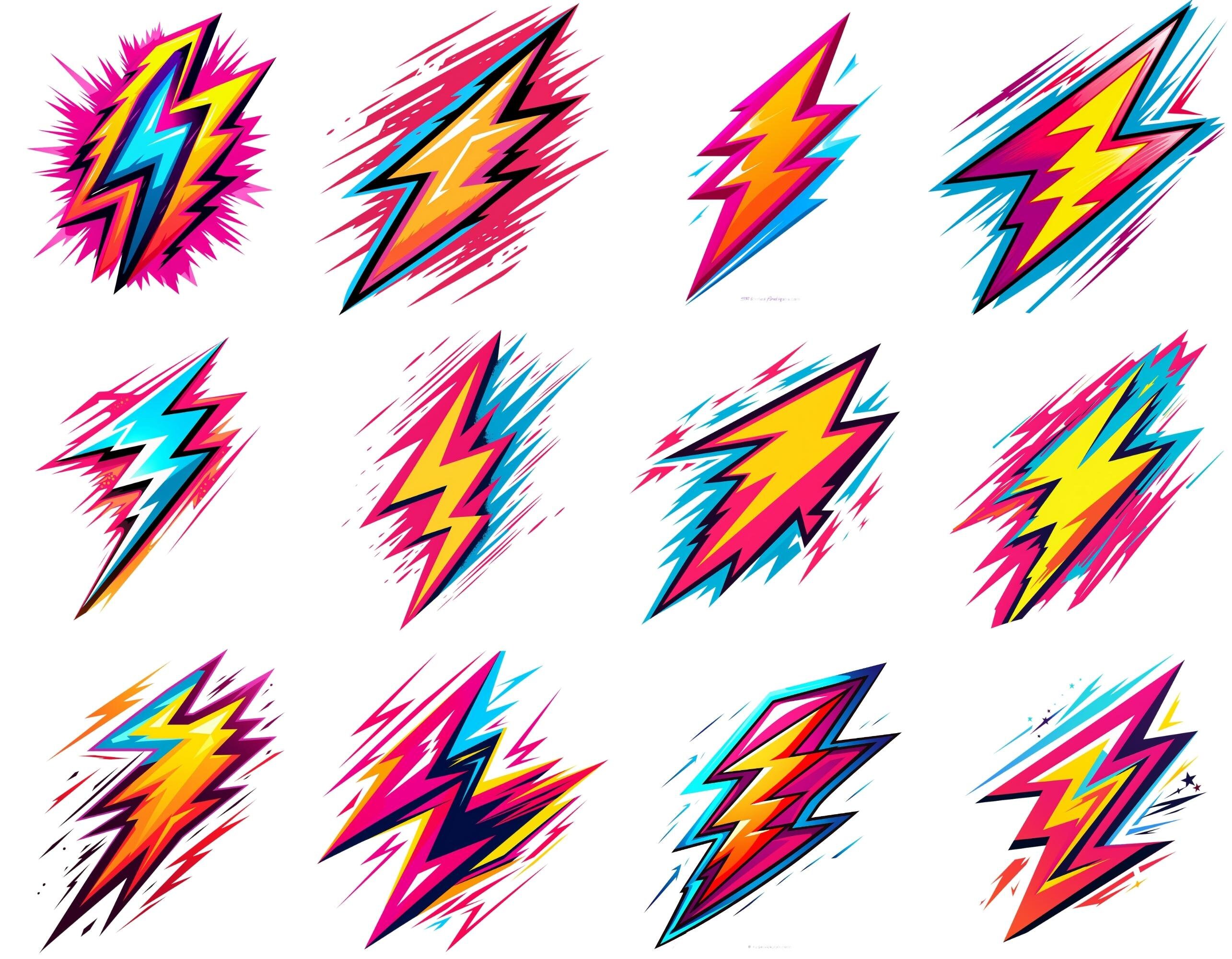 Retro Lightning Bolt Clipart: 80s Style Graphics (digital Download