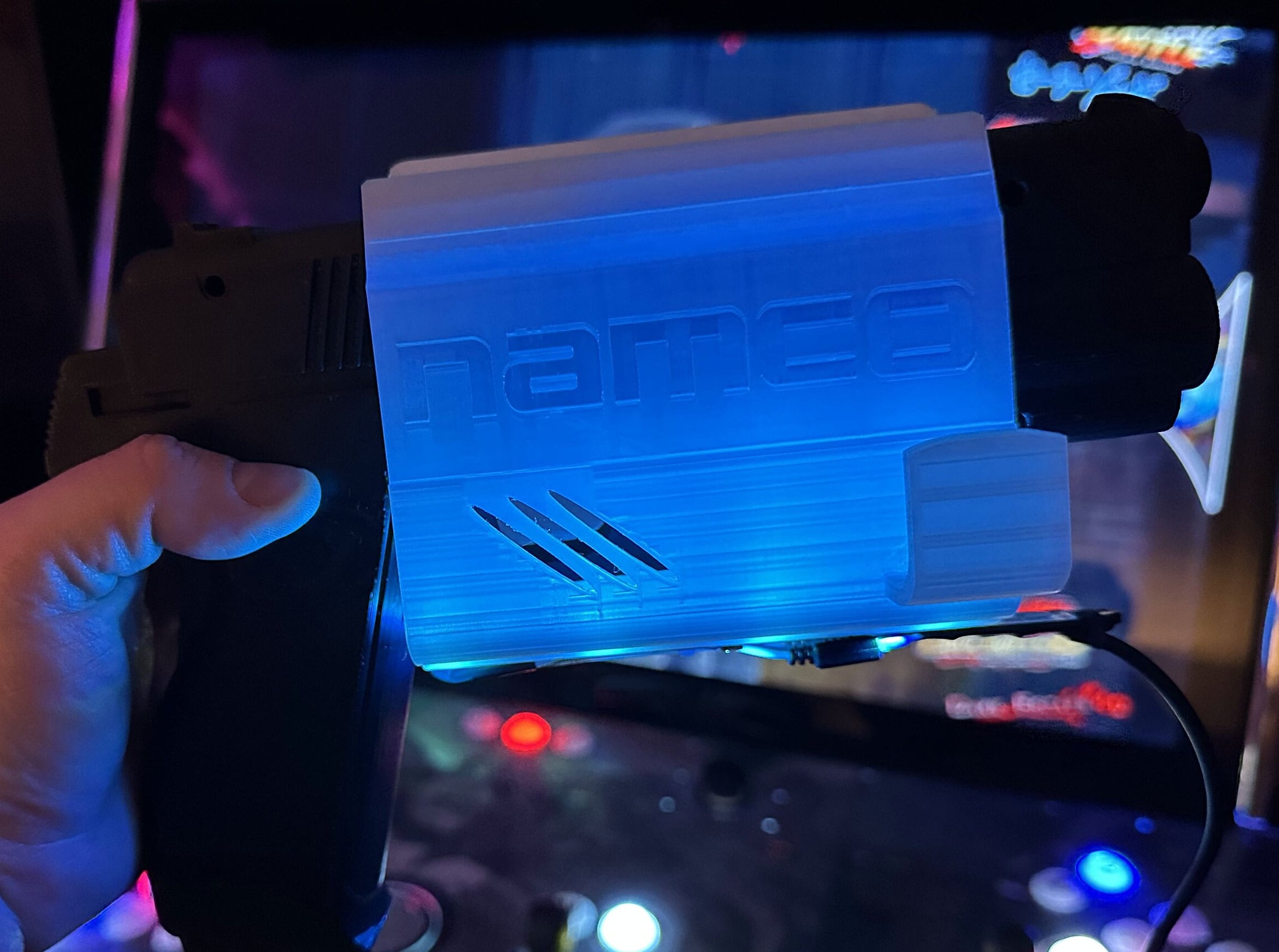 RGB NAMCO LOGO Arcade Lightgun Holster for Time Crisis or Point Blank gun with wire management
