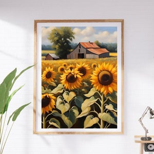 Sonnenblume Kunst Digitale Wandkunst Herunterladbare Drucke Blumenkunst Natur inspiriert Wohnkultur Einweihungsparty Geschenk Wohnzimmer Kunst Frühlingssonnenblumen