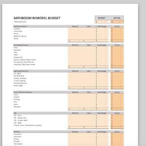 Bathroom Remodel Budget Spreadsheet Contractor Estimate Home Renovation ...