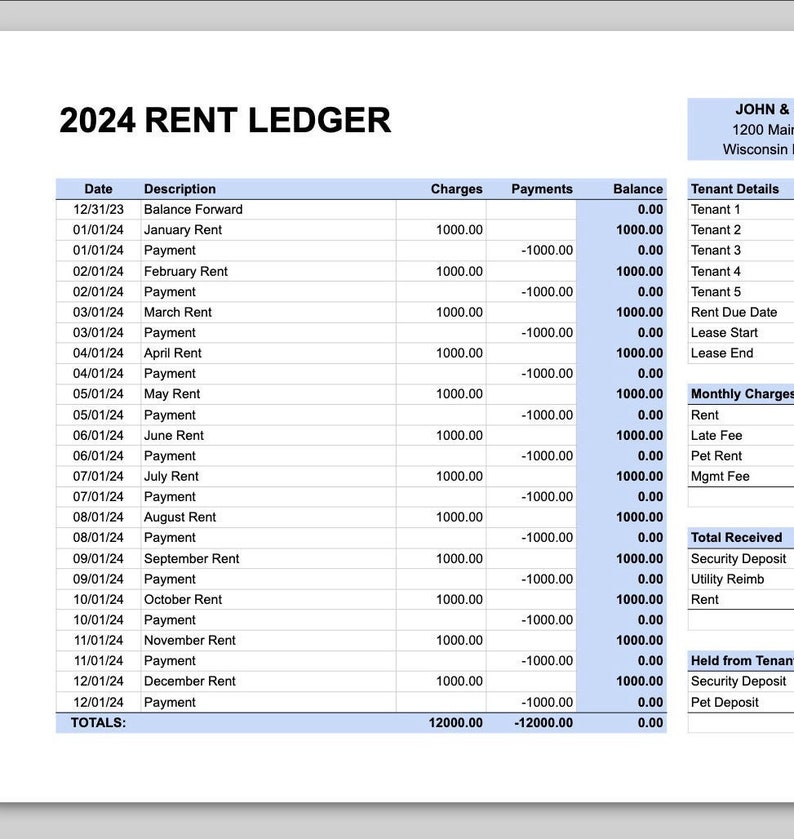 Rent Payment Ledger Template Landlord Rental Spreadsheet - Etsy