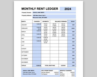 Monthly Rent Payment Ledger Template Landlord Rental Spreadsheet by Month