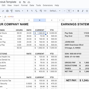Sample Earning Stat Pay Stub Template (aftertax), Earnings Statement - Excel & Numbers - Etsy