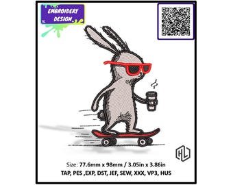 Cool rabbit Embroidery Design, funny design (Digital Download)