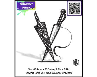 Diseño de bordado de Hollow Knight y la espada Silksong, Fan Art, archivo de bordado a máquina (descarga digital)