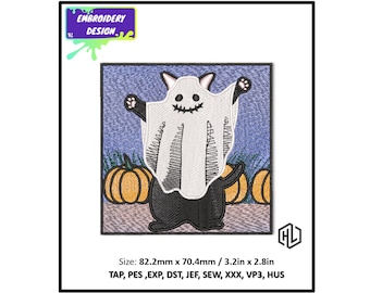 Digital File Embroidery Design, Cat Ghost, Halloween. PES, DST, xxx, sew,... Instant Download