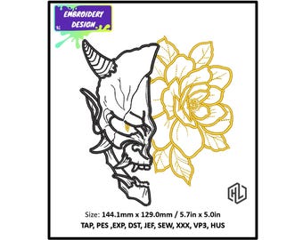 Demon and Flower Embroidery Design (Digital File)