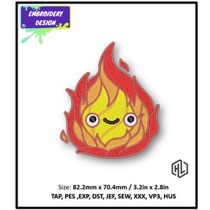 Digital File Embroidery Design, Howl&#39;s Moving Castle Calcifer, Studio Ghibli&#39;s anime. Embroidery Designs for PES, DST... Instant Download