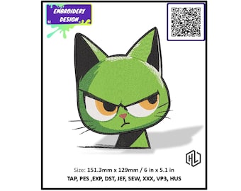 Diseño de bordado en archivo digital, Gato loco. Diseños de bordado para PES, DST... Descarga instantánea