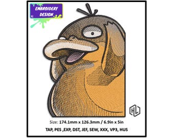 Digital File Embroidery Design,Pokemon Psyduck, Embroidery Designs for PES, DST, XXX Machine Embroidery File, Instant Download