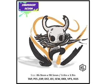 デジタルファイル刺繍デザイン、Hollow Knight、ファンアート刺繍デザイン、PES、DST、SEWマシン刺繍ファイル、即時ダウンロード