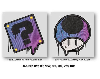 Mario Mushroom & Box Embroidery Design (Digital Download)