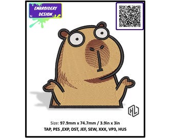 Digital File Embroidery Design, CAPYBARA. Embroidery Designs for PES, DST... Instant Download