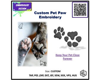 Custom Pet Paw Embroidery Design, Personalized Paw Print, Digitized from Photo (Digital Download)