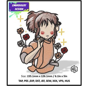 Digital File Embroidery Design, Chihiro, Studio Ghibli&#39;s anime. Embroidery Designs for PES, DST... Instant Download