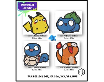 Digital File Embroidery Design, Funny Pokemon (4x1), Embroidery Designs for PES, DST, XXX Machine Embroidery File, Instant Download