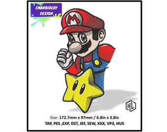 Mario Embroidery Design, Star Power Patch (Digital Download)