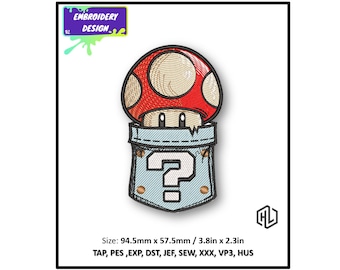 Mario Mushroom Embroidery Design, PES DST File (Digital Download)