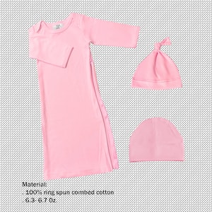 Cotton Baby Sleeper Gown Set: Long Sleeve Gown and Beanie Hats
