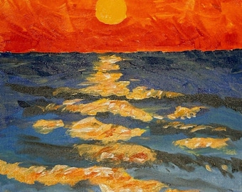 Original Ocean Sunset Painting Seascape Coastal Sunset Acrylic Art 11x14 Canvas
