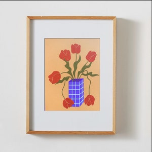 Trendy tulips in checkered vase wall art handmade papercut wall art image 1