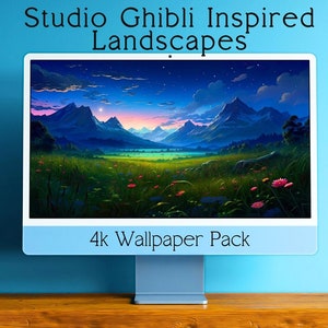 Paysages inspirés du Studio Ghibli | Résolution 4K | Lot de 7 | Mac et PC | Téléchargement instantané | Tous les ordinateurs | Imprimable | Animés | 16:9