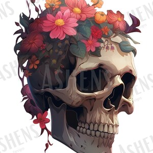 Flower Skull PNG | Print Ready | Sublimation | 3D Clip Art | Digital Skull Illustration | Instant Download