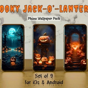 Spooky Jack-o&#39;-lantern Phone Wallpapers | Set of 9 | Halloween | All Smartphones | iOS & Android | 2k Resolution | Instant Download | Autumn