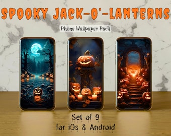 Spooky Jack-o'-lantern Phone Wallpapers | Set of 9 | Halloween | All Smartphones | iOS & Android | 2k Resolution | Instant Download | Autumn