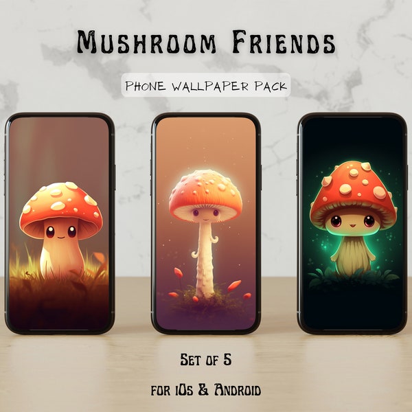 Mushroom Friends Phone Wallpapers | Set of 5 | All Smartphones | iOS & Android | 2k Resolution | Instant Download | Cute Psychedelic | Anime