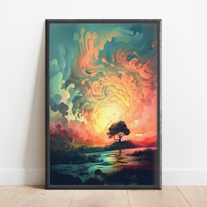 Swirling Sunset Poster | All Sizes | Print Ready | Vibrant | Psychedelic | Digital Art | Instant Download | 300 DPI | High Resolution | PNG