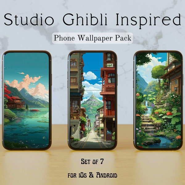 Studio Ghibli Inspired Phone Backgrounds | Set of 7 | All Smartphones | iOS & Android | 2k Resolution | Instant Download | Town | Fantasy