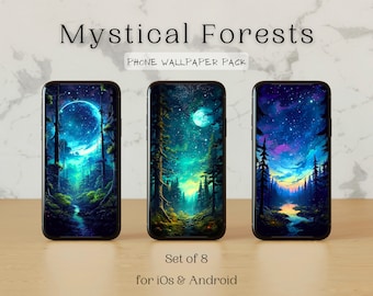 Mystical Forest Phone Wallpapers | Set of 8 | All Smartphones | iOS & Android | 2k Resolution | Instant Download | Beautiful Sky | Magical