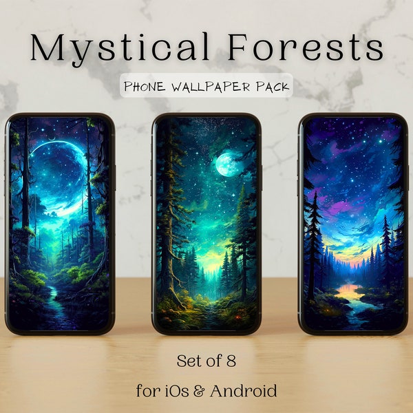 Mystical Forest Phone Wallpapers | Set of 8 | All Smartphones | iOS & Android | 2k Resolution | Instant Download | Beautiful Sky | Magical