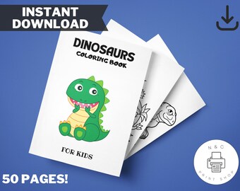 Målarbok för barn med Dinosaurieland | Utskrivbara målarbilder för barn | Digital nedladdning