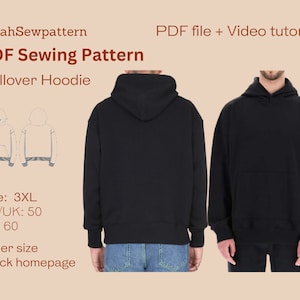 Patrones de costura de sudadera con capucha / patrón de costura de sudadera con capucha / Patrón de costura PDF / Talla 3XL / Patrón de costura PDF con capucha / Pdf Regalo talla S - XL