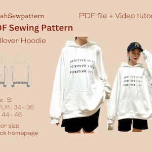 Patrones de costura de sudadera con capucha / patrón de costura de sudadera con capucha / Patrón de costura PDF / Talla S / Patrón de costura PDF con capucha / Pdf Regalo talla S - XL
