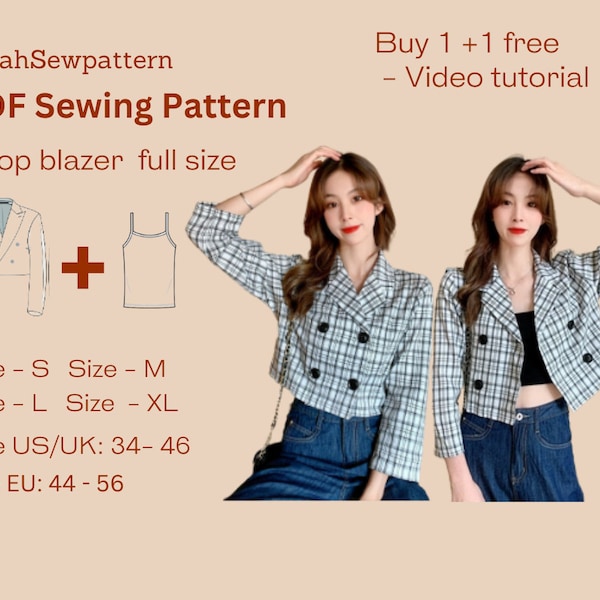 Crop Blazer Pattern | Crop Blazer | Full size | PDF Sewing Pattern | Blazer sewing | Svg Pdf Gift | oversize crop blazer in easter