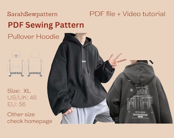 Pullover hoodie sewing patterns | hoodie sewing pattern | PDF Sewing Pattern | Size XL | Hoodie PDF Sewing Pattern | Pdf Gift