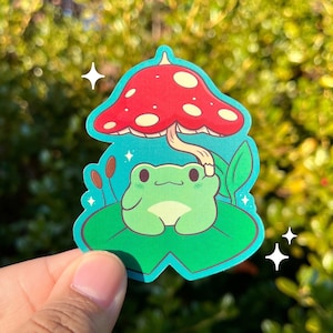 Mushroom umbrella frog Sticker | Laminated Die cut sticker, Waterproof | Laptop decal | Scrapbooking | Journal