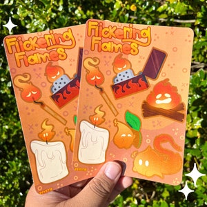 Flickering Flames Sticker Sheet: Waterproof Decals