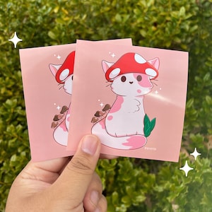 Mushroom Hat Cat Mini ArtPrint | 4” x 4” Original Art Glossy Print